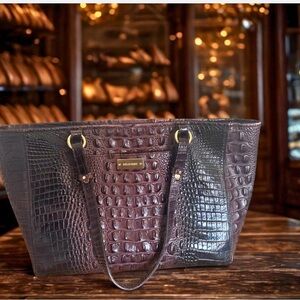 Brahmin Dark Brown Crocodile Embossed Tote